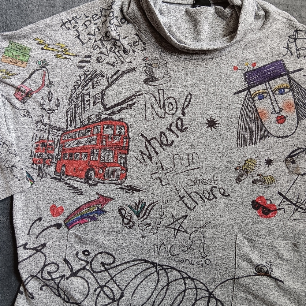Artsy Creative Inoah Graphic Graffiti Turtleneck Illustrated Sweatshirt Small - Picture 13 of 14